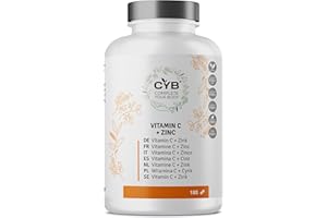 ‎CYB COMPLETE YOUR BODY CYB | Vitamin C Hochdosiert + Zink - Vitamin C 450mg - Zink 4.5mg - 180 Tabletten 3 Monate Vorrat - Vegane - Immunsystem Stärken - Laborgeprüft