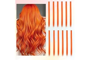 Extension Clip Capelli Colorati per Bambini Donne, BARSDAR 12 Pcs Colored Clip In Hair Extensions Colorate Rainbow Party Highlights Posticci Sintetici Estensioni Arancia da 55cm