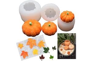 pekifaves 4 Stück Silikonform Kürbis Ahornblatt, Kürbis Harz Formen, 3D-Kürbis-Silikonformen für Kerzen, Herbst Halloween Thanksgiving Kerzenform Gießformen für DIY Kerzen, Seifen, Kunsthandwerk