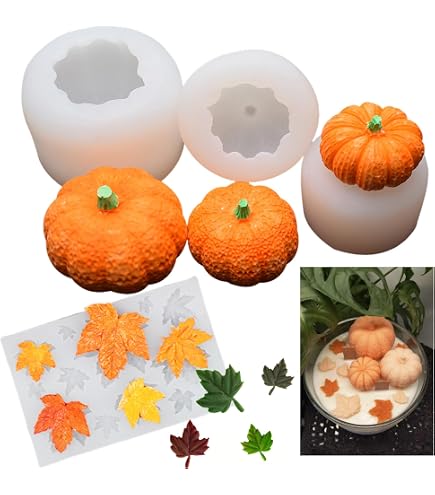 Zayookey - 2 Stampi In Silicone Per Resina A Forma Di Zucca 3D - Kit Fai Da Te Per Candele, Saponi E Decorazioni Di Halloween - 2