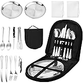 Camping Geschirr Set 2 Personen 14-teilig, Picknick Set, Edelstahl Outdoor Geschirr für Outdoor, Camping, Picknick, Grillen u