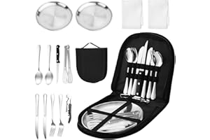 MXTIMWAN Camping Geschirr Set 2 Personen 14-teilig, Picknick Set, Edelstahl Outdoor Geschirr für Outdoor, Camping, Picknick, Grillen und Wandern