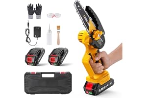 Motosierra a Bateria 8000mAh, APROTII Mini Motosierra Eléctrica de 6‘’con 4.0 Ah Baterías, Tensión y Cambio de Cadena sin Herramientas, Tanque de Aceite 30ML, Compatible con batería Makita 18V