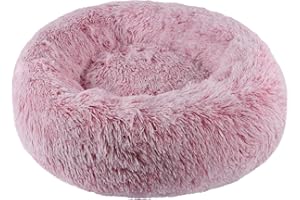 BVAGSS Anxiety Dog Bed, Round Plush Donut Dog Bed Cat Bed Marshmallow Fluffy Cuddler Washable Calming Puppy Bed for Small Dogs XH034 (Diameter:40 cm, Gradient Rose Pink)