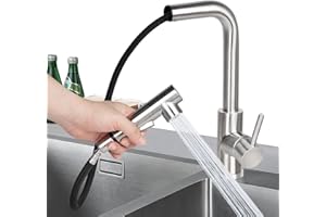 DAMORON Wasserhahn Küche, Hochdruck Armatur Küche mit Brause Ausziehbar, Mischbatterie Küche Spültischarmatur, 360° Schwenkbar Zwei Sprühfunktionen, Edelstahl