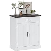 HOMCOM Sideboard with 2 Doors Sideboard for Living Room White 75.5 x 40 x 9 | Rustic 1 Drawer Adjustable Shelf for Dining Roo