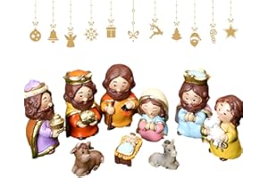 PVMN Abonda belén para Pascua, 10 adornos resina para escena pesebre, juegos figuras Jesús con figuras la Virgen María, estatua Belén para interiores y exteriores