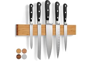 LARHN Barra Magnetica per Coltelli in Bambù con Magnete Extra Forte - 40cm - Porta-Coltelli Cucina Magnetico