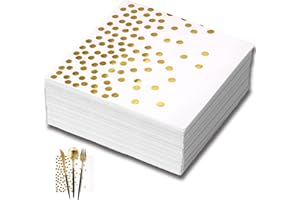 WODEHAAINIYIBEIZI 40Pcs White & Gold Paper Napkins for Cocktail Party, Kids' Birthday, and Christmas Celebrations
