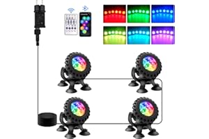 NATPOW Bluetooth APP Pond Lighting LED Underwater Underwater Lighting RGB Pond Light with Remote Control, IP68 Waterproof, Colour Changing Garden Lighting for Garden, Patio, Tree (4 in 1)