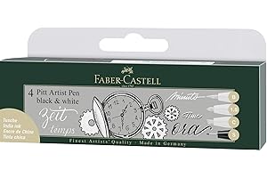 Faber-Castell Art & Graphic Pitt Artist Pen India Ink Pen, Black & White, Wallet Of 4, For Art, Craft, Drawing, Sketching, Home, School, University, Colouring