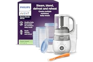 Philips Avent Steamer Blender Gift Set - EasyPappa 4 in 1, cuoci a vapore, frulla, scongela e riscalda facilmente le pappe, con vasetti e coperchi, SCF883/20