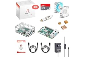 iRasptek Raspberry Pi 4B Starter Kit 8GB RAM Edizione 128GB SD, Noobs preinstallato, Alim. 5.1V 3.5A, HDMI, Dissipatore, Custodia trasparente e ventilatore, Lettore di schede
