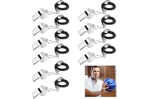 ORYIAH Silbatos de acero inoxidable, 10 paquetes de metal silbato deportivo con cordón, ideal para entrenadores, árbitros, oficiales, maestros