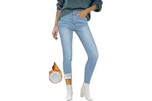 Roskiky Pantalones vaqueros ajustados para mujer, cintura alta, térmicos, para invierno, elásticos