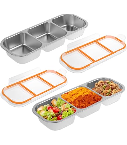 JSHNE Edelstahl Snackbehälter 4-teilig - Wiederverwendbar Mit Deckel & Besteck