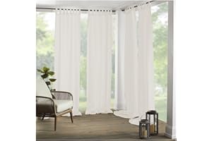 Elrene Home Fashions Matine Weatherproof Tab-Top Indoor/Outdoor Solid Color Curtain Panel for Porch, Pergola, Patio, Deck, 52”W x 84”L, Ivory