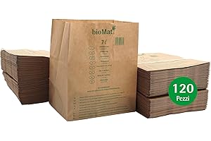 bioMat Sacchetti di Carta Compostabili da 7l per Umido, 120 Sacchetti di Carta Kraft, Resistenti all'Umidità, Doppio Fondo, Made in Germany