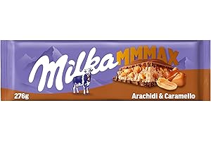 Milka MMMAX, Arachidi e Caramello, Tavoletta di Cioccolato al Latte con Arachidi e Caramello, 100% Latte Alpino, Cacao Sostenibile, 276g