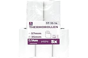 LYNNE PAYMENT SOLUTIONS Rouleau tpe 57mm x 14m x 12mm – Rouleaux pour terminal carte bancaire – Bobine papier thermique 57x35x12 - sans BPA (5 Bobines)