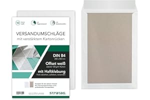 STRATAG 10 Stück Premium Versandtaschen B4 in Weiß, mit Papprückwand, Haftklebung und Abdeckstreifen, 250 x 353 mm