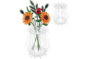 CERICAI Vase for Lego Flowers - Display Clear Vase for Lego Flower Bouquet Display Stand Puzzle Vases Transparent Vases for Botanical Roses Cherry Blossoms, Sunflowers, Tulips, Daffodils Display (B)
