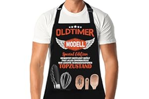 XCSJKJ Grillschrze für Männer mit Spruch OLDTIMER MODELL, Mann Geburtstag Geschenkideen Grillschürze für Männer Lustig Grillen Barbecue BBQ Küchenschürze Geschenk.