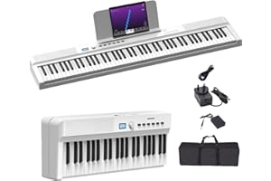OYAYO Upgraded Folding Piano Keyboard 88 Key Full Size Semi-Weighted Keyboard Support MIDI, Bluetooth Portable Foldable Keyboard Piano with MIDI Data Cable Stand the Best Gift (White)
