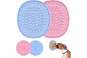 HUANHUA Angelkiss Leckmatte Hund, 2 Stück Hunde Schleckmatte Langsamer Feeder, Lecken Mat zum Baden, Pflegen und Trainieren von Katzen und Hunden, Silikon Lick Pad mit Kräftigem Saugnapf (Blau, Pink)