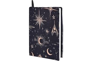 NICENEEDED Vintage Stretchable Book Cover, Moon Sun Book Sleeve, Elastic Notebook Wraps, Washable Protective Book Case, Suitable Fit Most Hardcover Textbooks