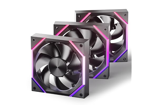 AsiaHorse RGB PC-fläkt, 120 mm chassifläkt [3 stycken] [HDB] 61,5 CFM/2000 RPM/2,16 MMH2O, ARGB fläkt 5V3PIN ARGB och 12V4PIN