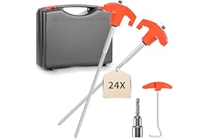 YAOBLUESEA 24 piquetas Tienda de campaña estaca de Tienda estacas Camping atornillables piquetas de Acero Camping 25CM piquetas Camping Suelo Duro taladros hexagonales y Ganchos en Forma de t Naranja