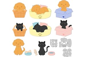 ‎GLOBLELAND GLOBLELAND Papierbox Katzen Und Hunde Stanzformen Haustier Thema Mit Korb Und Nest Prägeschablone Für Die Kartenherstellung 3D Geschichteter Edelstahl Stanzen Für Scrapbooking DIY Papierhandwerk