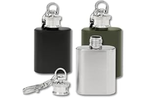 FLANACOM Mini petaca llavero • Negro Plata Verde • Petaca de acero inoxidable pequeña 1oz (30 ml) • Regalos divertidos para hombres • Regalo para hombres • Calendario de Adviento para hombres • Mini regalos