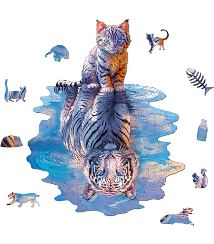 Fesselndes Holzpuzzle Für Erwachsene - Ahornblatt-Tiger Design Mit Einzigartigen Formen & Holzbox Für Stundenlangen Puzzlespaß