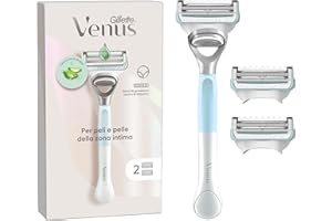 Gillette Venus, Rasoio per Peli e Pelle Della Zona Intima + 2 Confezione di Lamette di Ricambio, Rasoio Parti Intime Donna, Lamette Donna Gillette Venus Ricariche