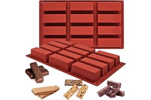 JINSION 2 Stück Silikonform Riegel, 12 Löcher Müsliriegel Form, Hochwertiges Silikonmaterial, Müsliriegel Backform, Geeignet für Müsliriegel, Schokolade, Brot, Pudding, Brownie, Käsekuchen und Seife (Braun)