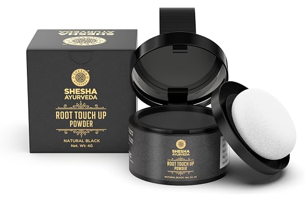 SHESHA AYURVEDA Root Touch Up Hair Powder Natural Black Instantly Covers Greys & Bald Spots Matte Finish Long-Lasting 4 g