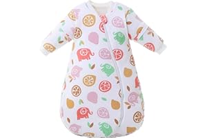 MIKAFEN Sacco nanna bambino manica lunga invernale 3.5Tog, Sacco nanna 100% cotone biologico M/altezza 65-80cm,Elefante di limone