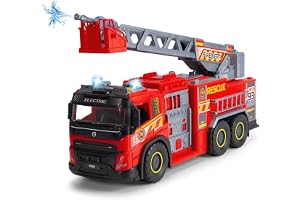 Dickie Toys 203719031 - Volvo Brandbil - Volvo Brandbil från Dickie Toys med Frihjul, Förlängnings- och Vridbar Stege samt Vattensprutarfunktion, 57 cm, Från 3 år