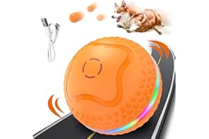 Supore Palla Interattiva per Cani Grandi, Ø 85mm Palla Rotante Automatica, Palla Eelettrica a 360° con Luce a LED, Ricaricabile via USB, Giocattoli Interattivi Palla per Cani Grande e Media (Zucca)
