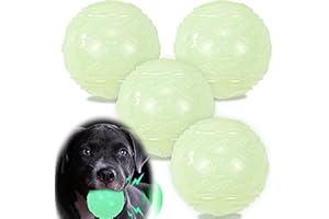 LECHONG 4-Pack 6.5cm Glow in The Dark Squeaky Dog Balls, Durable Glowing Bouncy Rubber Fetch Toy Balls for Small Medium Puppy Dogs Nighttime Playing Indoors and Outdoors