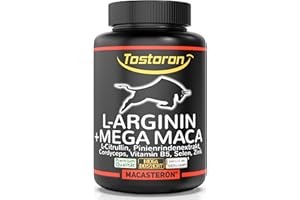 ‎TOSTORON Tostoron L-ARGININ + MEGA MACA extra stark + hochdosiert! 120 Kapseln + L-Citrullin, Pinienrinden Extrakt, Cordyceps, Selen, B5, Zink, 1 Dose [1x98 g]