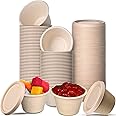 50 x 2oz Bagasse Fiber Condiment Cups with Lids, Sauce Containers Paper Sample Portion Cup Disposable Souffle for Snack Dressing Food Storage
