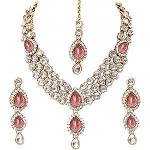 Shining Diva Latest Stylish 18k Gold Plated Traditional Kundan Necklace Jewellery Set for Women