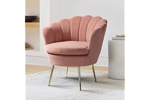 FABRICATION HAUS Velvet Armchair Comfy Accent Chair with Seashell Back and Metal Leg Tub Chair for Living Room Bedroom, Pink