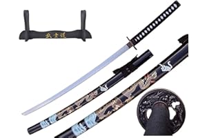 ‎57 SPECIAL REPLICAS Katana Schwarzer Drache Schwert echt Metall Nicht Scharf Samurai Schwert aus Stahl mit Einer Scheide zur Dekoration für einen Sammler oder als Geschenk 4KM100-405BK