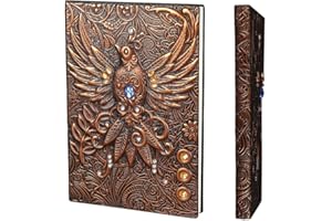 YHH Libretas Bonitas A5 Tapa Dura Vintage Cuero Cuaderno Rayas Diario de Viaje Hecho a mano Lined Ruled Journal Notebook Organizador Regalo Mujer Hombre Escolar Oficina Trabajo Fénix3D Cobre