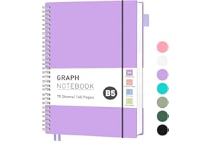 RETTACY Blcok - Taccuino a quadretti, formato B5, 100 g/m², con 140 fogli e 70 pagine per disegnare, copertina in PVC, per diario, college, conferenze, viaggi, 19,3 x 25,4 cm, colore: Viola