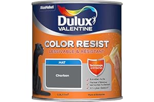 Dulux Valentine Color Resist Pièces à Vivre - Peinture Intérieure Murs, Plafonds, Boiseries - Lessivable et Résistante - Couleur : Charbon - 0,5 L